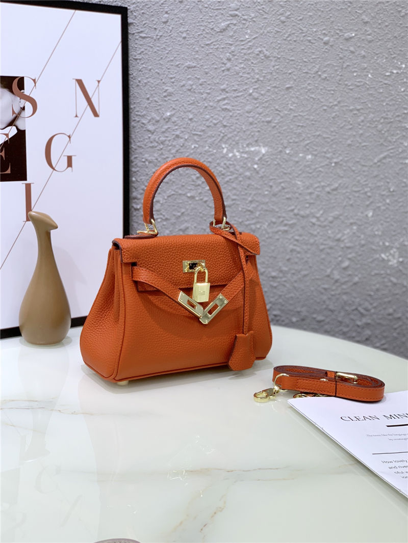 Hermes Kelly Mini Retourne Bag Clemence Leather Orange High