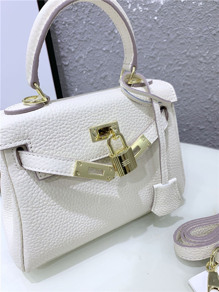 Hermes Kelly Mini Retourne Bag Clemence Leather Cream White High