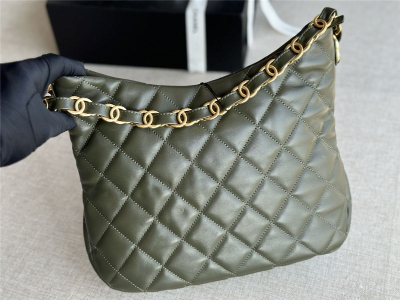 LARGE HOBO HANDBAG AS3631 Lambskin & Gold-Tone Metal Green High