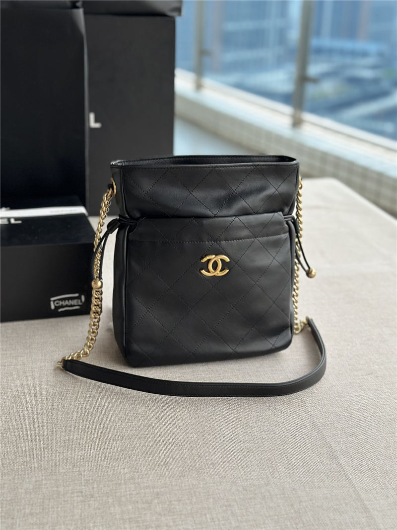 Chanel DRAWSTRING BAG Calfskin & Gold-Tone Metal AS2985 Black High