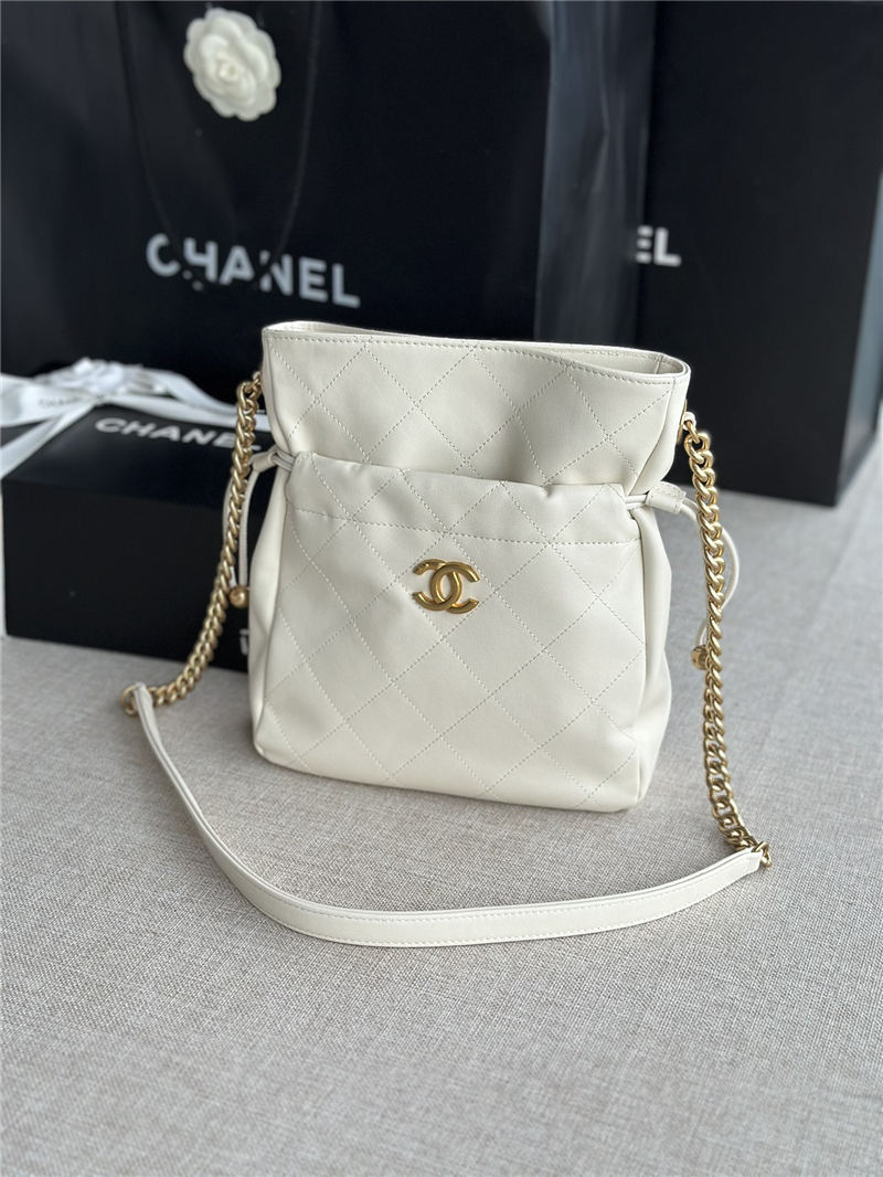 Chanel DRAWSTRING BAG Calfskin & Gold-Tone Metal AS2985 White High