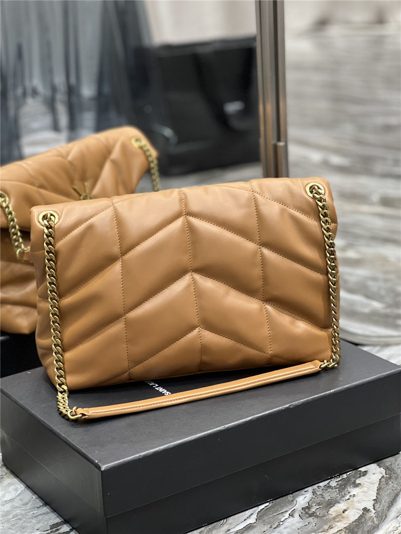 LOULOU PUFFER MEDIUM BAG IN QUILTED LAMBSKIN Gold-Tone Caramel High