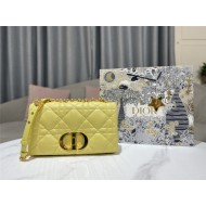 MEDIUM Dior CARO BAG Quilted Macrocannage Gold Metal Calfskin Yellow High