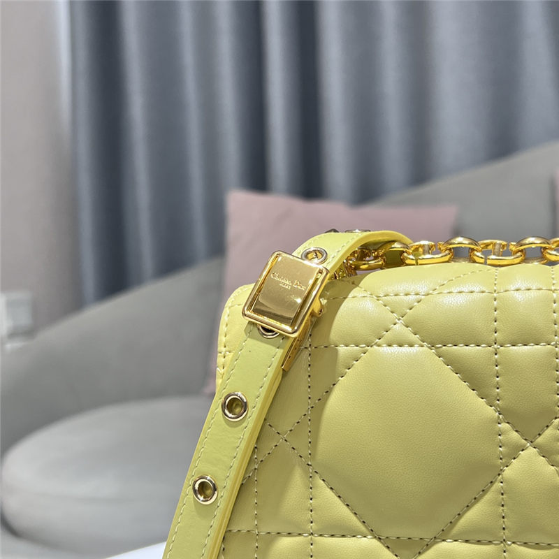 MEDIUM Dior CARO BAG Quilted Macrocannage Gold Metal Calfskin Yellow High