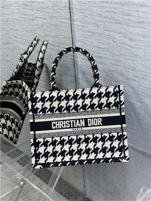 SMALL Dior BOOK TOTE Macro Houndstooth Embroidery High