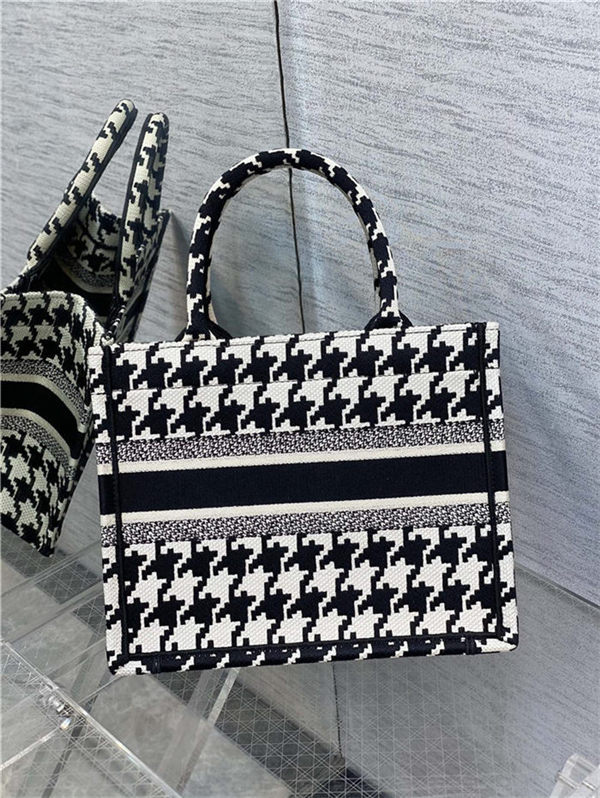 SMALL Dior BOOK TOTE Macro Houndstooth Embroidery High