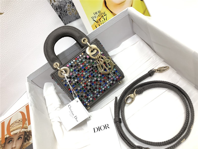 MICRO LADY Dior BAG Metallic Canvas Embroidered with Multicolor Crystals Top