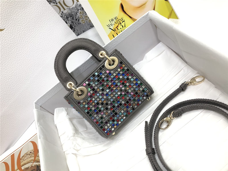 MICRO LADY Dior BAG Metallic Canvas Embroidered with Multicolor Crystals Top