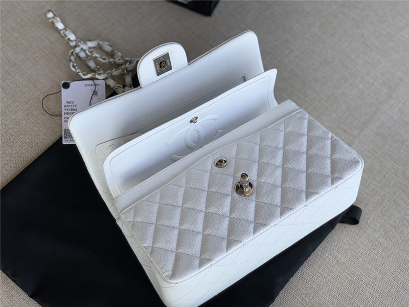 Small CLASSIC HANDBAG Grained Calfskin Silver Metal White A