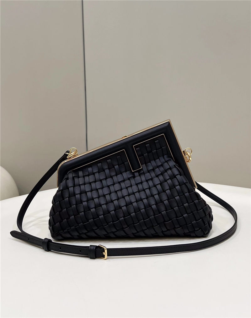 Fendi First Small Braided Leather Bag Black High