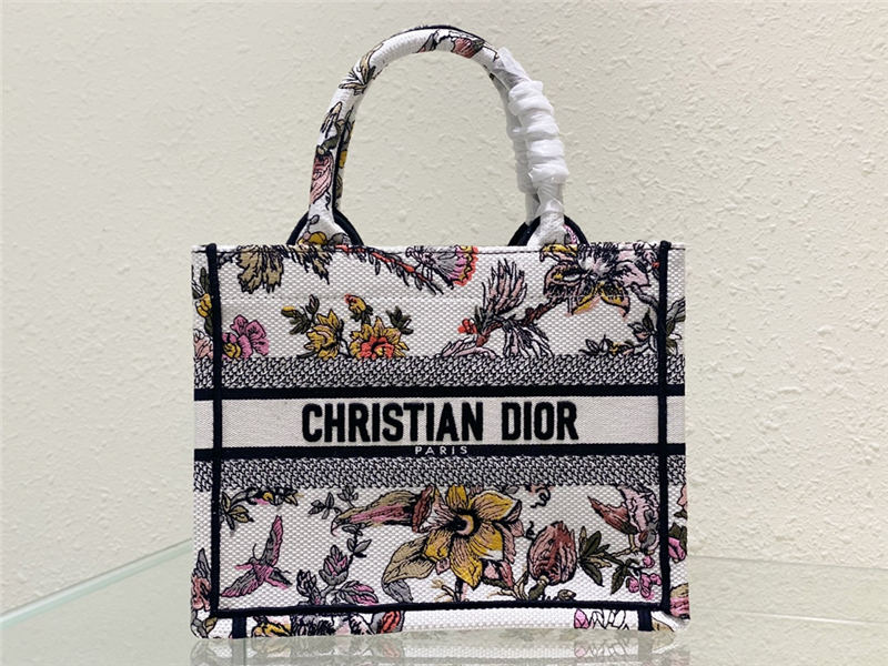 SMALL Dior BOOK TOTE Dior Jardin Botanique Embroidery White High