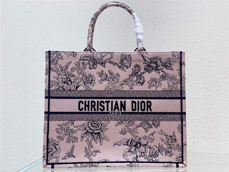 LARGE Dior BOOK TOTE Dior Jardin Botanique Embroidery Powder Pink High