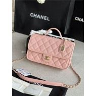 Chanel FLAP BAG WITH TOP HANDLE Grained Calfskin & Gold-Tone Metal AS3653 Pink A