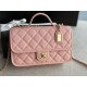 Chanel FLAP BAG WITH TOP HANDLE Grained Calfskin & Gold-Tone Metal AS3653 Pink A