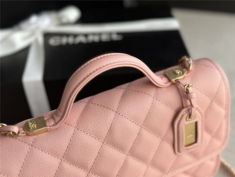 Chanel FLAP BAG WITH TOP HANDLE Grained Calfskin & Gold-Tone Metal AS3653 Pink A