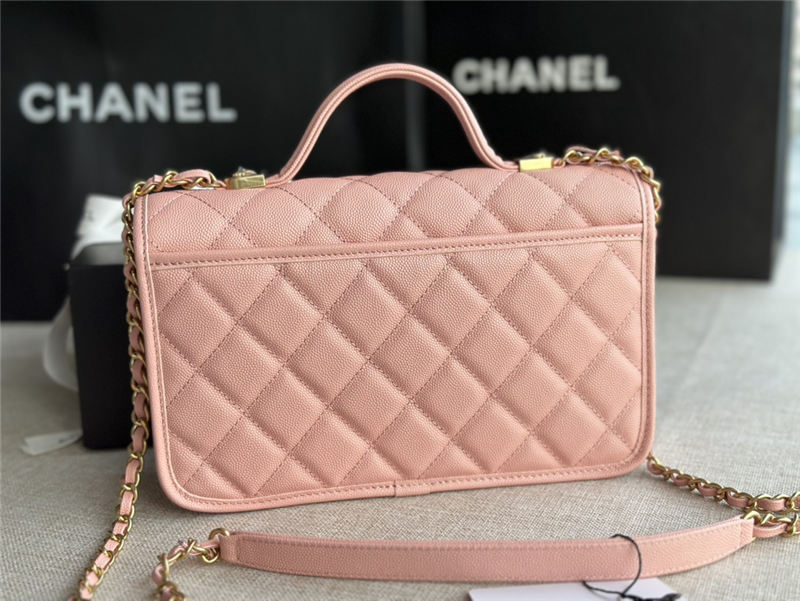 Chanel FLAP BAG WITH TOP HANDLE Grained Calfskin & Gold-Tone Metal AS3653 Pink A