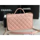 Chanel FLAP BAG WITH TOP HANDLE Grained Calfskin & Gold-Tone Metal AS3653 Pink A