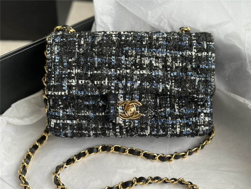 Chanel Mini Classic Flap Bag Tweed Black/Blue High