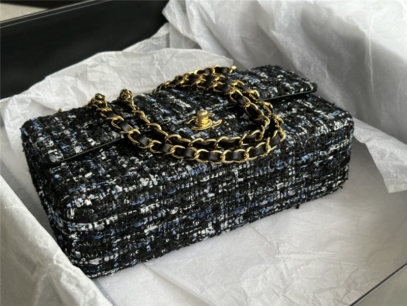 Chanel Medium Classic Flap Bag Tweed Black/Blue High