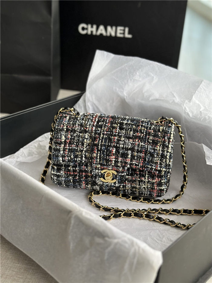 Chanel Mini Classic Flap Bag Tweed Black/Pink High