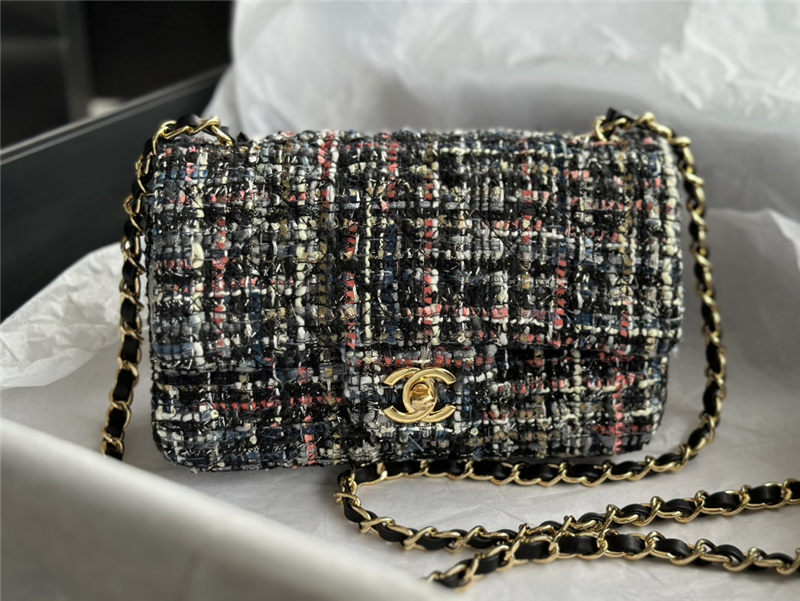 Chanel Mini Classic Flap Bag Tweed Black/Pink High