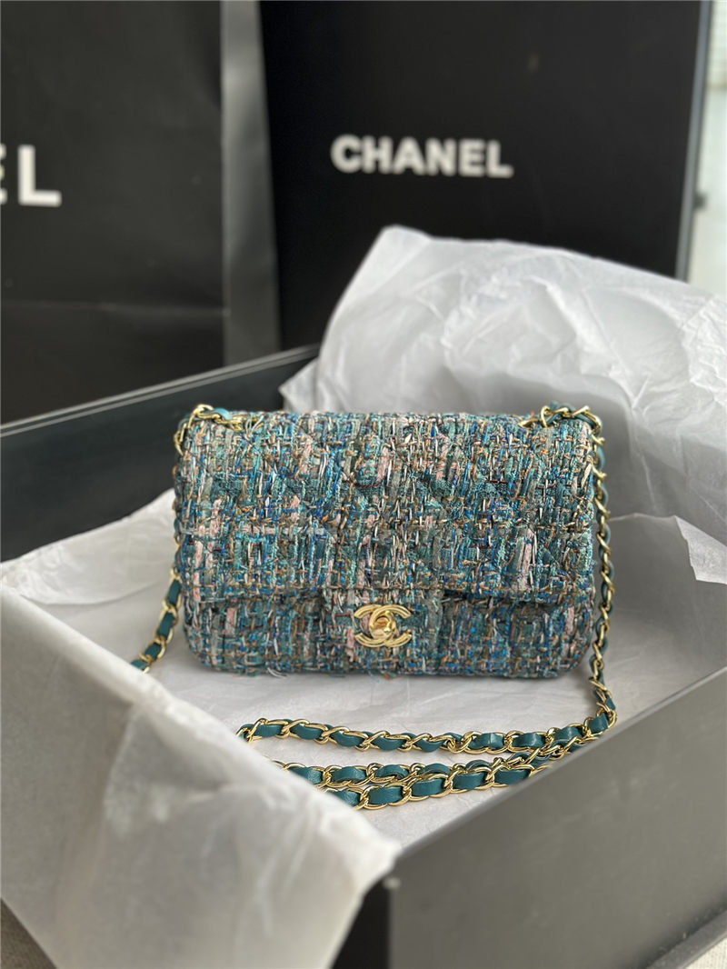 Chanel Mini Classic Flap Bag Tweed Green High