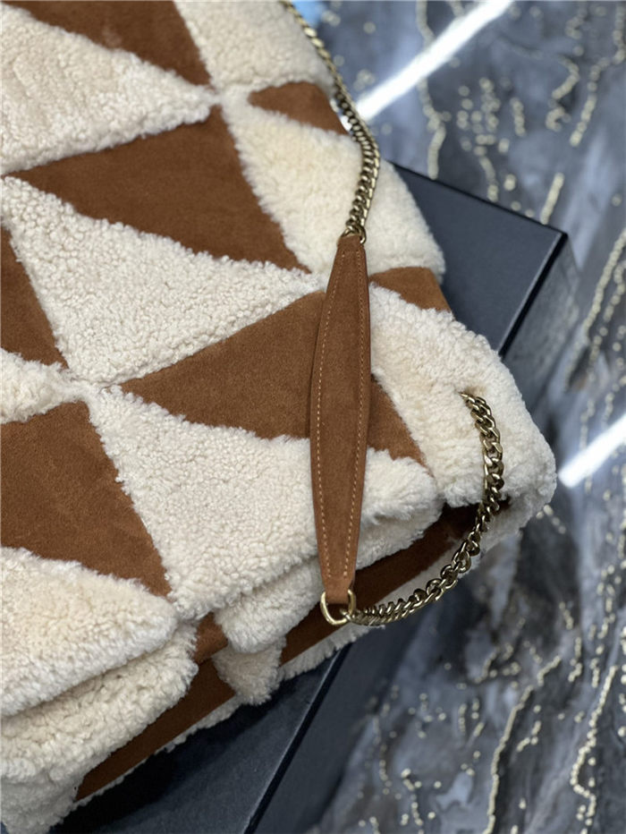 JAMIE GIANT CHAIN BAG "CARRÉ RIVE GAUCHE" IN SUEDE AND SHEARLING PATCHWORK High