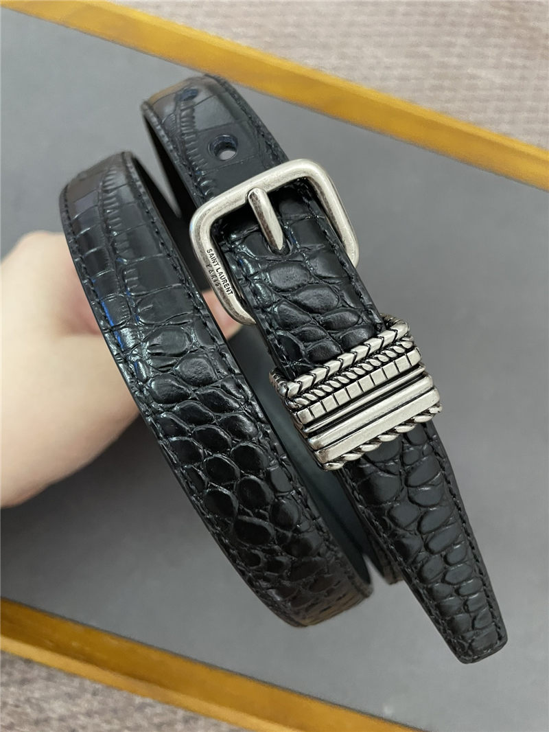 YSL HUBLOT LOOP BELT IN CROCODILE-EMBOSSED LEATHER 20MM Silver High