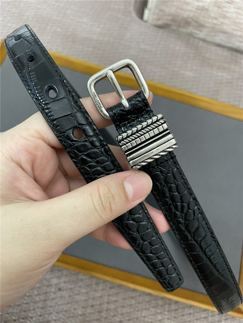 YSL HUBLOT LOOP BELT IN CROCODILE-EMBOSSED LEATHER 20MM Silver High