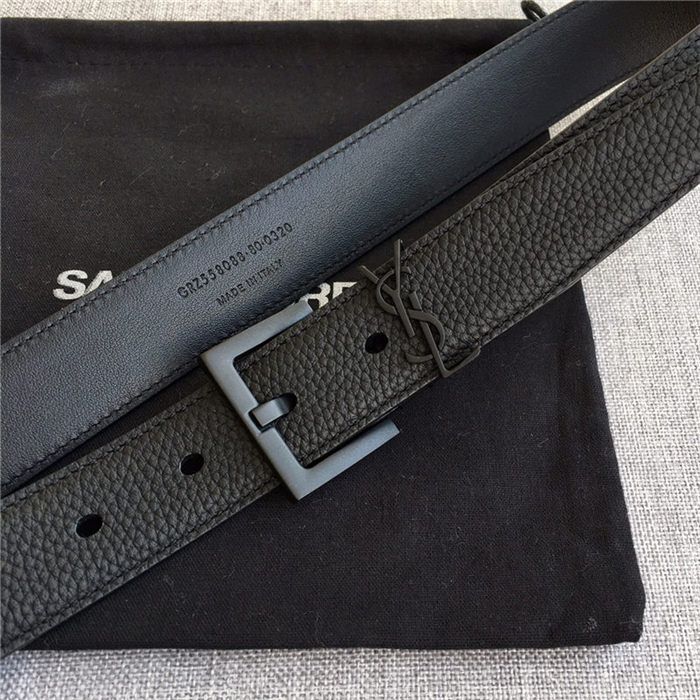 YSL CASSANDRE BELT WITH SQUARE BUCKLE IN GRAINED LEATHER 30MM Black High