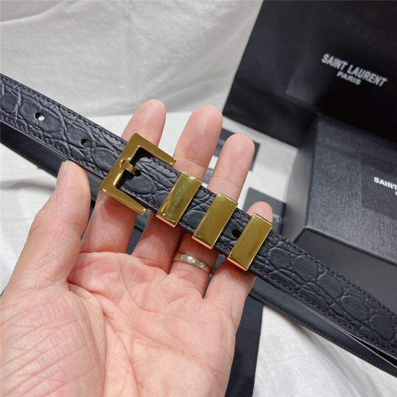 YSL BELT IN CROCODILE-EMBOSSED LEATHER 20MM 1-0510 Gold High