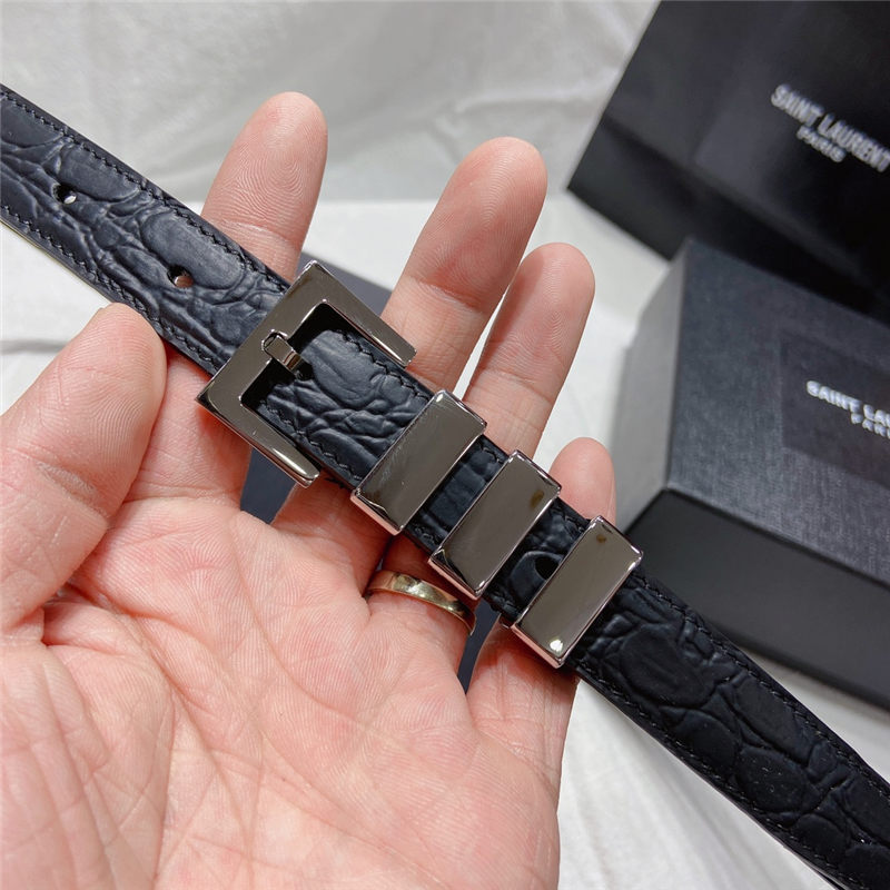 YSL BELT IN CROCODILE-EMBOSSED LEATHER 20MM 1-0510 Silver High