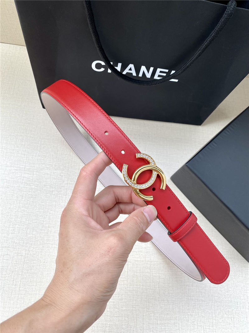 Chanel BELT Calfskin Gold/Silver Metal & Strass 30MM 2-1027 Red 2022 High