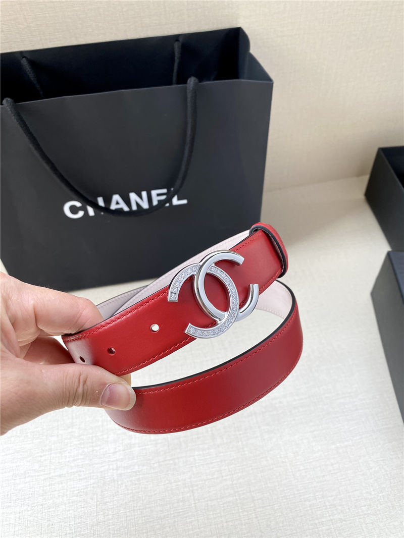 Chanel BELT Calfskin Gold/Silver Metal & Strass 30MM 2-1027 Red 2022 High