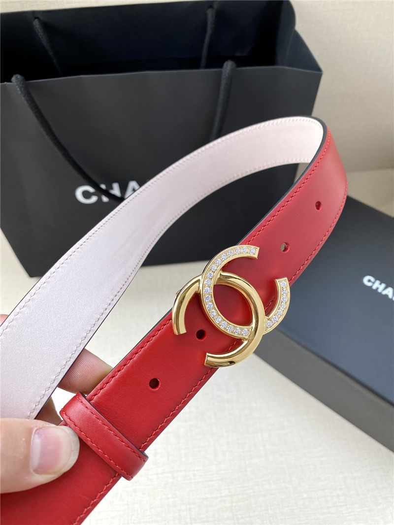 Chanel BELT Calfskin Gold/Silver Metal & Strass 30MM 2-1027 Red 2022 High