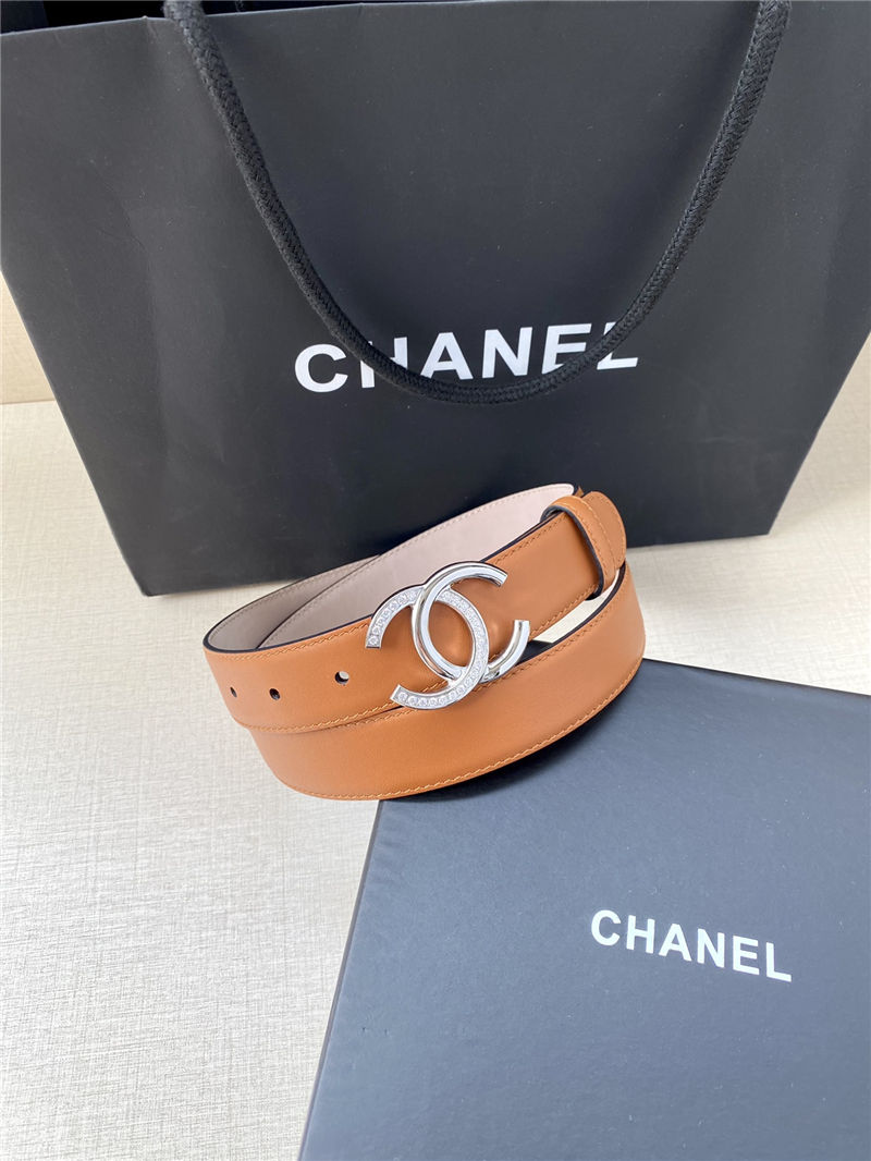 Chanel BELT Calfskin Gold/Silver Metal & Strass 30MM 2-1027 Brown 2022 High