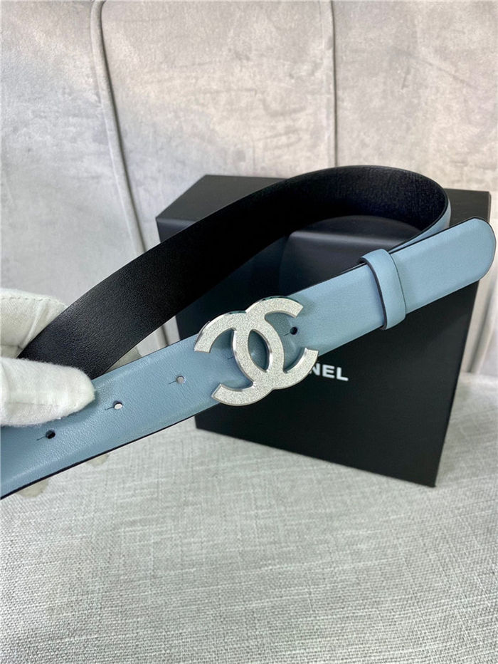 Chanel BELT Calfskin Gold/Silver Metal 30MM 2-1011 Grey Blue 2022 High