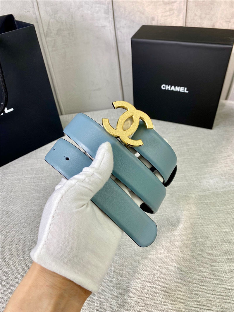 Chanel BELT Calfskin Gold/Silver Metal 30MM 2-1011 Grey Blue 2022 High