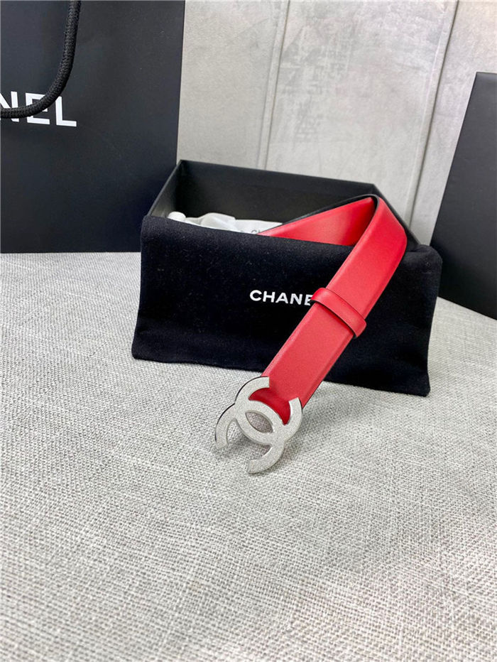 Chanel BELT Calfskin Gold/Silver Metal 30MM 2-1011 Red 2022 High