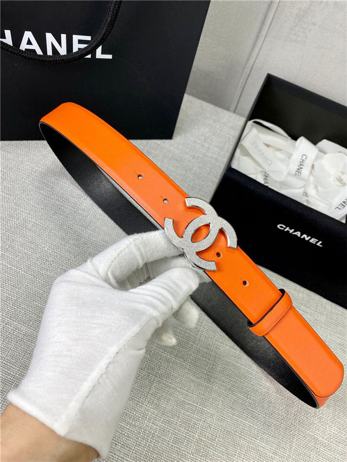 Chanel BELT Calfskin Gold/Silver Metal 30MM 2-1011 Orange 2022 High