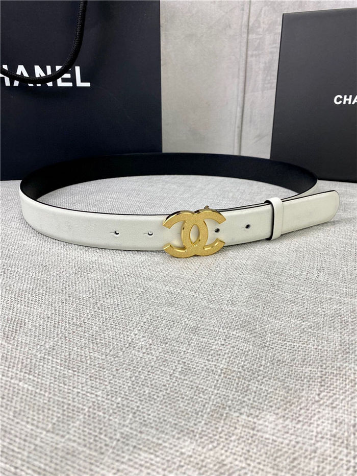 Chanel BELT Calfskin Gold/Silver Metal 30MM 2-1011 White 2022 High