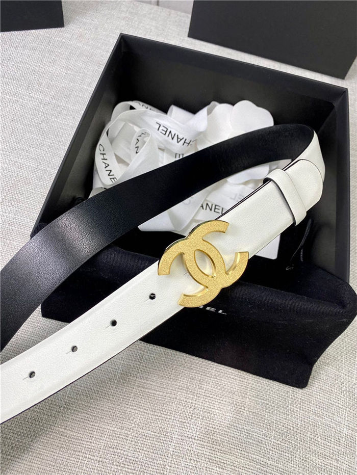 Chanel BELT Calfskin Gold/Silver Metal 30MM 2-1011 White 2022 High