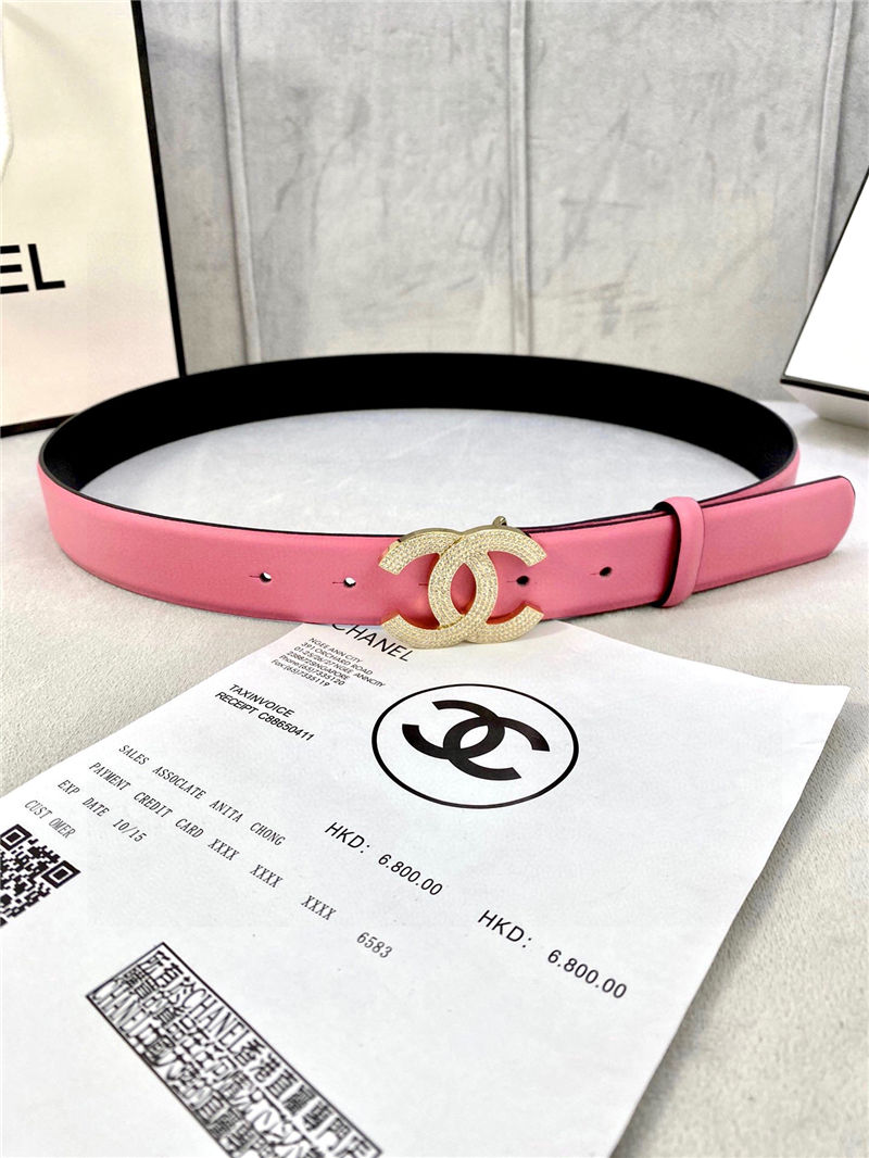 Chanel BELT Calfskin Gold/Silver Metal & Strass 30MM 2-1005 Rose Pink 2022 High