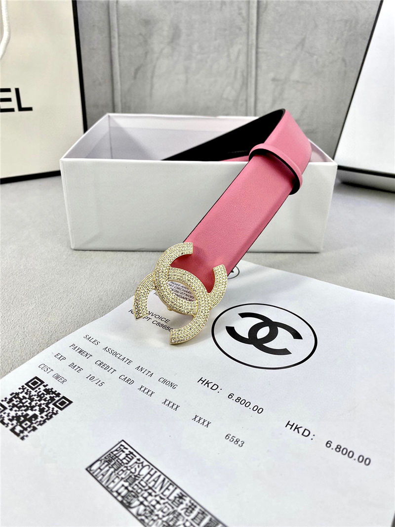 Chanel BELT Calfskin Gold/Silver Metal & Strass 30MM 2-1005 Rose Pink 2022 High