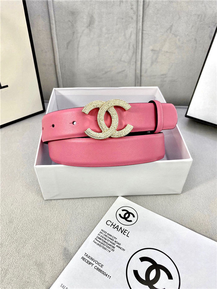 Chanel BELT Calfskin Gold/Silver Metal & Strass 30MM 2-1005 Rose Pink 2022 High