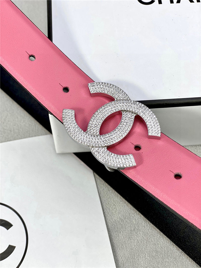 Chanel BELT Calfskin Gold/Silver Metal & Strass 30MM 2-1005 Rose Pink 2022 High