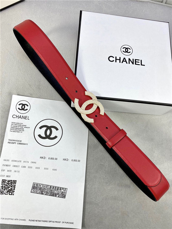 Chanel BELT Calfskin Gold/Silver Metal & Strass 30MM 2-1005 Red 2022 High