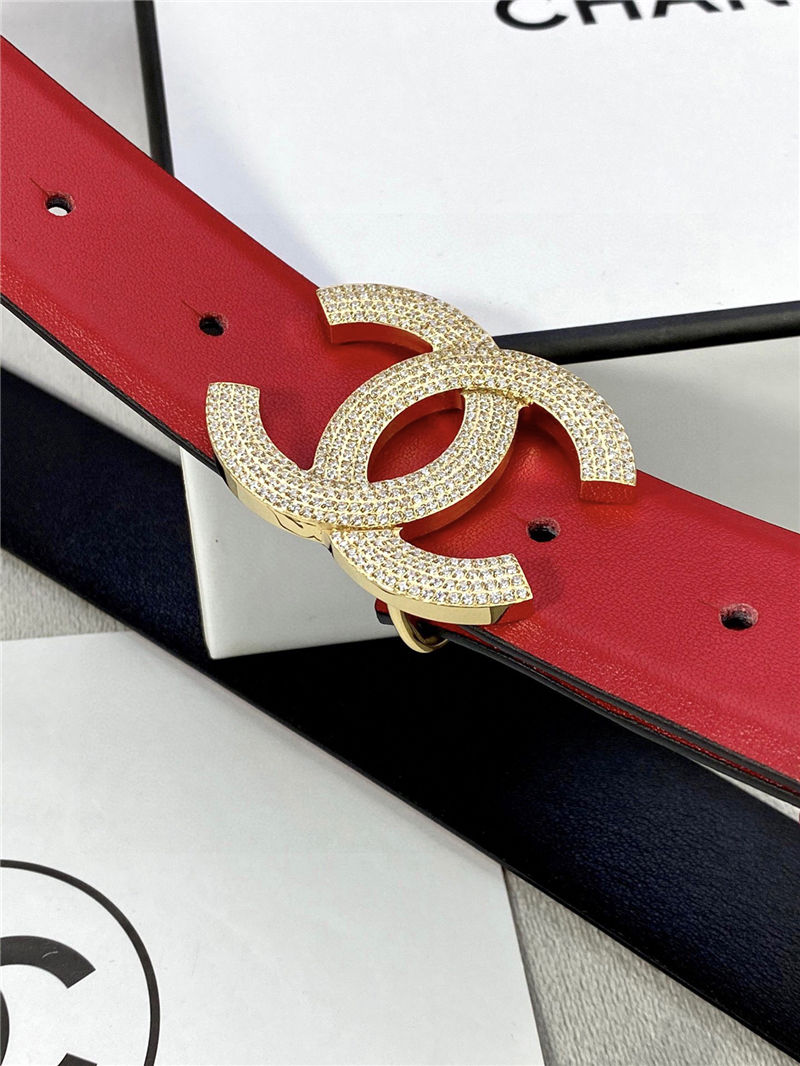 Chanel BELT Calfskin Gold/Silver Metal & Strass 30MM 2-1005 Red 2022 High