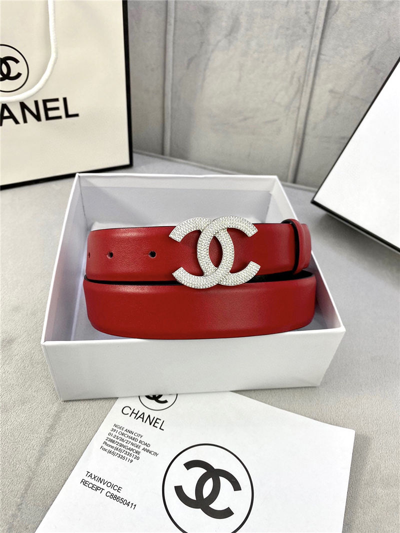 Chanel BELT Calfskin Gold/Silver Metal & Strass 30MM 2-1005 Red 2022 High