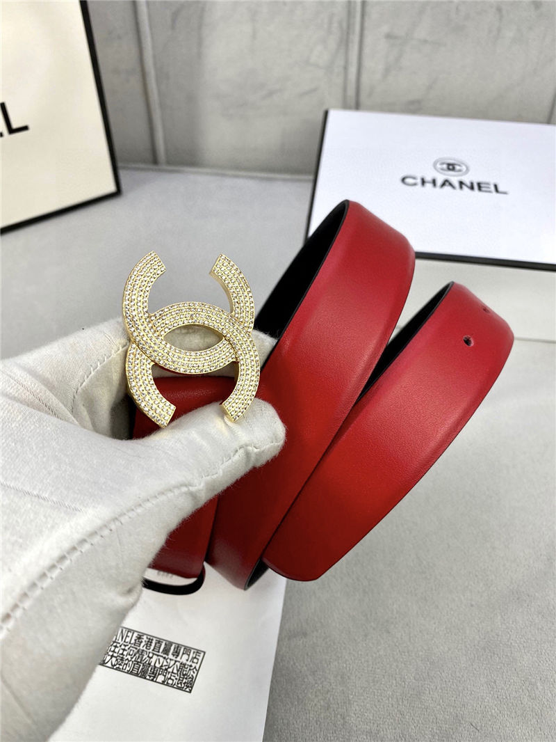 Chanel BELT Calfskin Gold/Silver Metal & Strass 30MM 2-1005 Red 2022 High